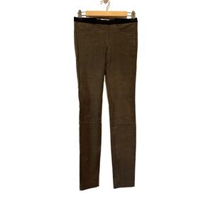 Helmut Lang Dark Olive Green Ribbed Textured Leather Leggings size 2